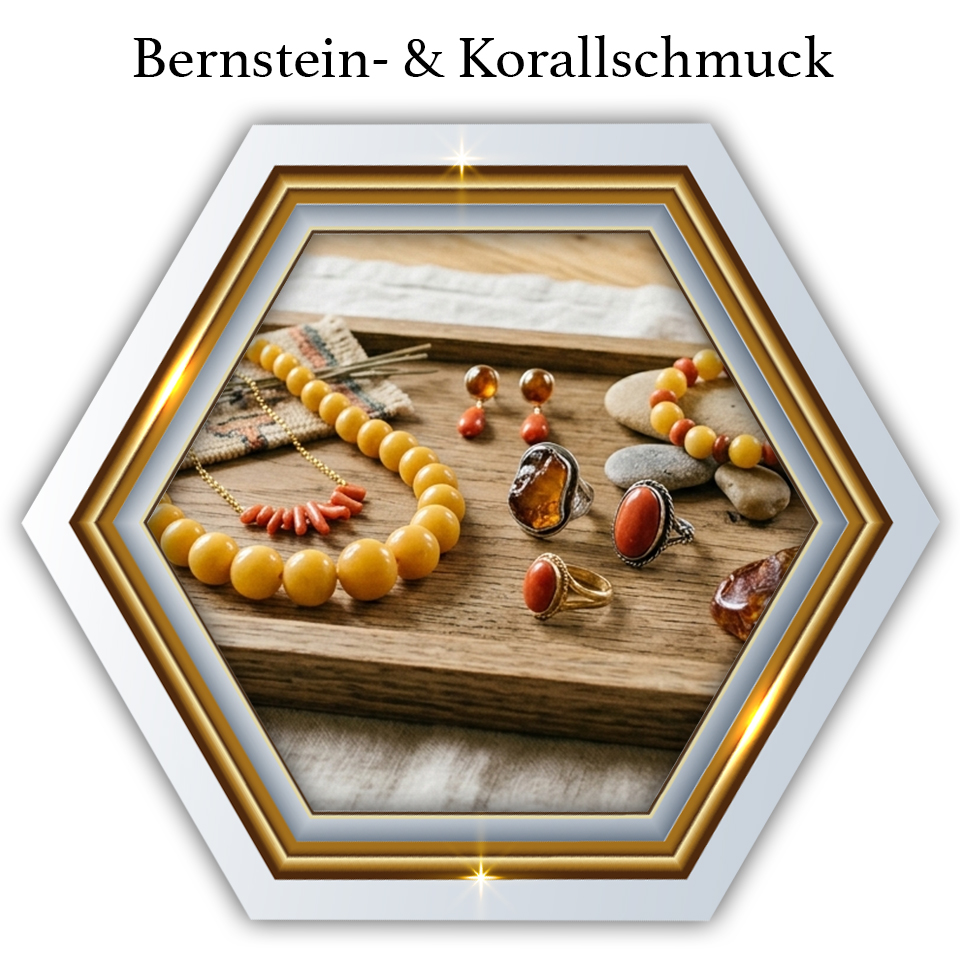 Berstein und Korallschmuck